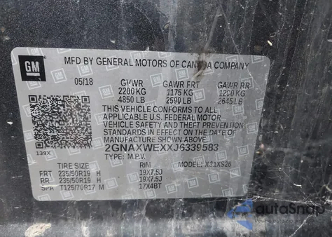 2018 Chevrolet Equinox Premier z USA, uszkodzony, nr VIN 2GNAXWEXXJ6339583